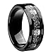 8mm Infinity Black Tungsten Carbide Ring Silver Skull Skeleton Inlay Statement Wedding Band Couple Jewelry