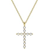 Aprila Cross Necklace,14K Gold Plated Brass Cubic Zirconia Faith Layered Chain Pendant Necklace Jewelry for Women