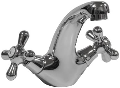 Memory Single-hole Sink Faucet & Crossed Double-handle, Brass Polished Chrome + Sink Click-clack Waste Drain, Made in Spain European Brand)