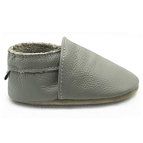 Owlowla Baby Soft Sole Leather Crib Shoes Infant Toddler Pre-Walker Shoes Boy Girl(F-Light Grey,US6.5) - Thumbnail 6