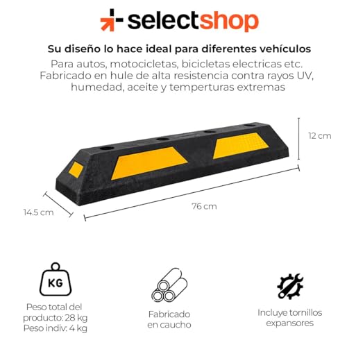 SELECTSHOP Set de 6 Topes Para Estacionamiento de 75 cm Con Reflejante Uso Rudo Vulcanizado Pre-Polímero de poliuretano Garaje Estacionamiento Division Carriles Resistente a Temperaturas