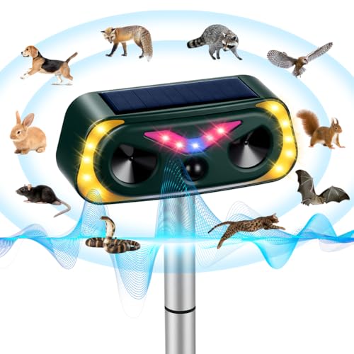AYESY Ultrasónico Repelene de Animales, Repelente Gatos Solar con Luz LED Ahuyentador Gatos Perros Roedores, Resistente al Agua para Jardín Patio Granja Recargable Sensor Infrarrojo sin Dañar Animales