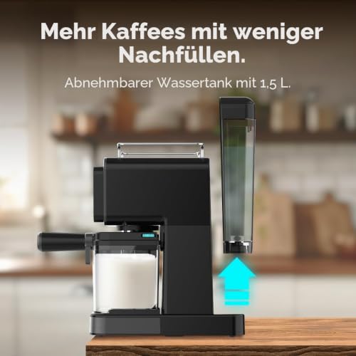 Halbautomatische Espressomaschine Power Espresso Touch ColdBrew Latte. 1350 W, 20 Bar, Kalt, Warm oder Heiß, Touch-Display, 1,5 L Wassertank, 500 ml Milchtank, Doppelter Siebträg