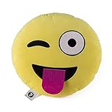 Dolphineshow 35cm Emoji Smiley Emoticon Cute Yellow Round Cushion Pillow Stuffed Plush Soft Toy (Naughty)