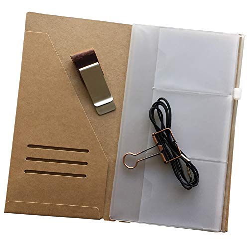 Travelers Notebook Accessories Kit - Kraft File Folder, Zipper Case, Pen Holder, Binder Clip and 2 Elastic Bands - Thumbnail 2