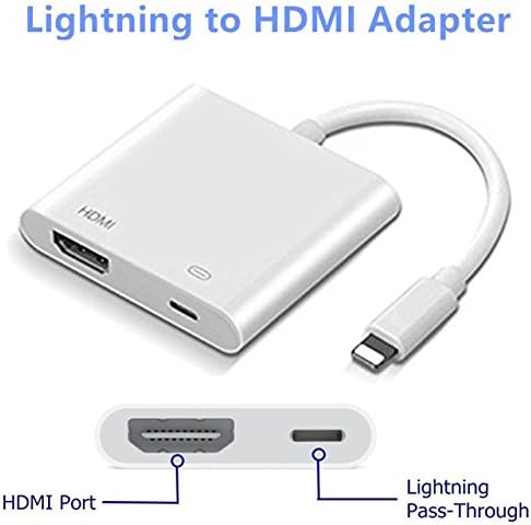 Lightning to HDMI, Lightning Digital AV Adapter, HDMI and Lightning Charging Port 2 in 1 Adapter, Compatible iPhone, iPad, iPod Touch, for HD TV Monitor Projector(1080P) (White)