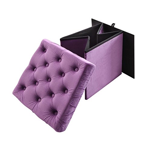 Foldable Storage Ottoman Cube Foot Rest, Purple (2 Pack)