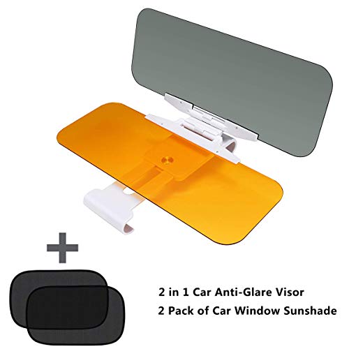 Car Sun Visor + Car Sun Shade (2 Pack) | 2 in 1 Anti-Glare Visor Day and Night Car Visor Extender for Windshield and Full UV Protection Car Window Sun Shades with Effective Sun Protection