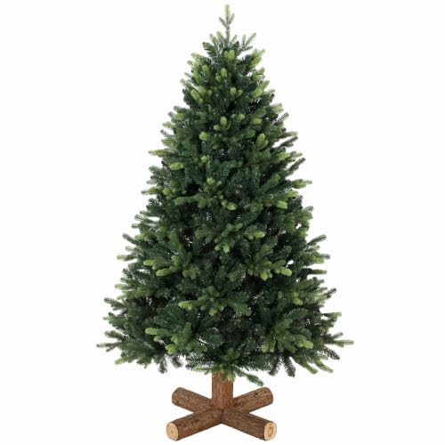 HOMCOM 5ft Artificial Christmas Tree, Solid Fir Wood Stand, Green