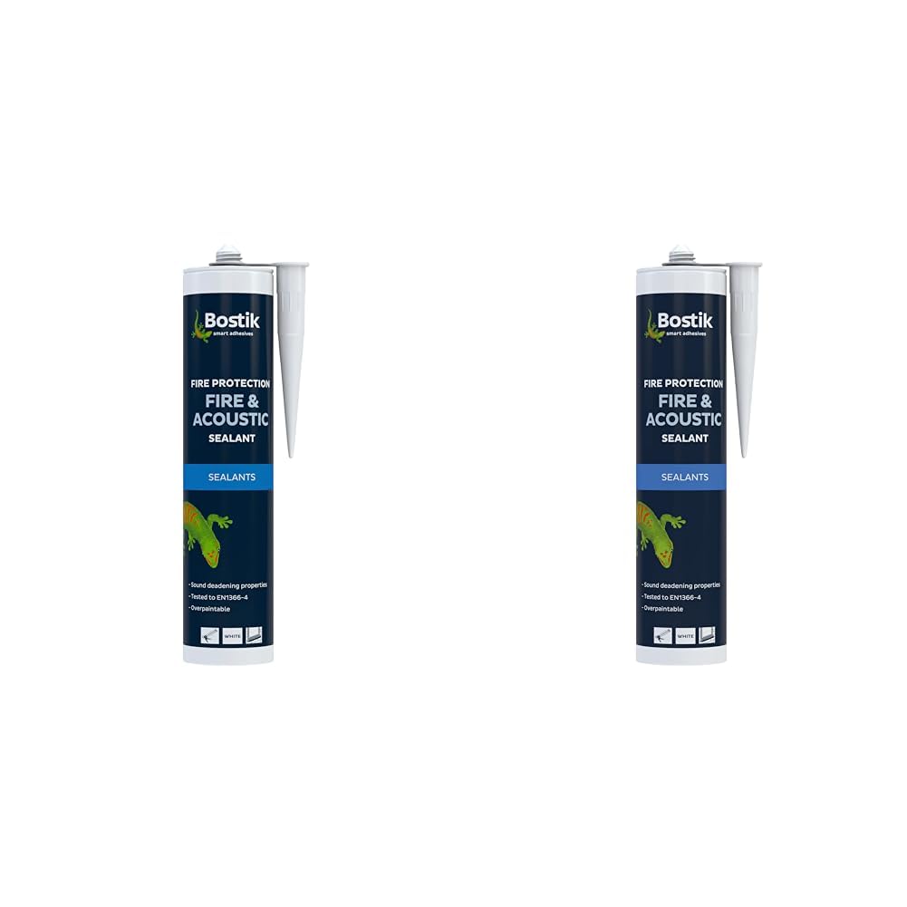 Bostik 30614300 Fire & Acoustic Sealant, Up to 4 Hours of Fire Resistance, Sound Deadening Properties, Colour: White, Size: 290ml (Pack of 2)