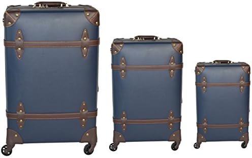 American Travel Vintage Trolley luggage 3 piece Retro Hardside Suitcases 21"/25"/29" (NAVY)