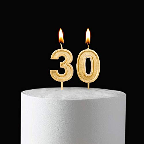 Qj-solar 2.76 inch Gold Number 30 Birthday Candles,30th Cake Topper for Birthday Decorations
