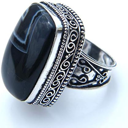 Black Banded Botswana Agate Ring Silver Plated Ring Handmade Designer Ring Jewelry, (Ring Size 9 USA) AH-9772