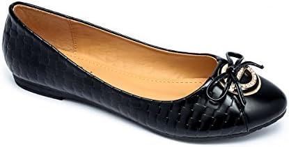 MACHI Womens ADADA Black PU Ballerina Flat with Gold Embellishment 8.5