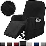 Rose Home Fashion RHF 4 Separate Piece Velvet Recliner Slipcovers, Recliner Chair Cover, Recliner Cover Furniture Protector Elastic Bottom, Recliner Slipcover with Side Pocket (Black-Recliner)