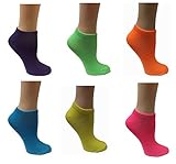 Womens 6 Pair Pack Neon Assorted Anklet Socks