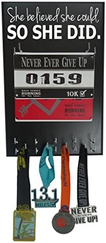 Running On The Wall - Race Bib and Medal Display Rack- Wall Mounted Sports Medal Holder and Hanger for 5K, 10K and Marathons Runners - SHE Believed SHE Could, SO SHE DID (Black-2)