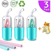 COOVEE Collapsible Straw, 1 Cup Toy included, 3 pack Reusable Silicone Drinking Folding Straws with Cleaning Brushes and Carrying Case for Travel and Party use