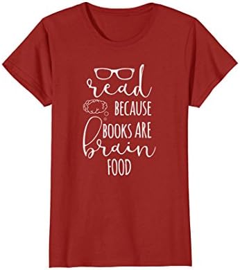 Womens Book Lovers Gift Reading T-Shirt Books Are Brainfood Medium Cranberry