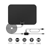 TEC.BEAN Indoor Amplified HDTV Antenna 50 Mile Range with Detachable Amplifier Signal Booster, USB Cable and 16.5FT High Performance Cable(Black)