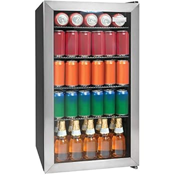 Igloo IBC35SS 135-Can Capacity Beverage Refrigerator & Cooler For Soda, Beer, Wine and Water LED-Lighted Double-Pane Glass Door, 3.5 Cu. Ft, Stainless Steel