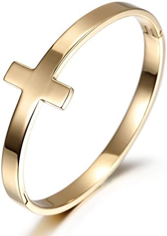 Joorria Cross Bangle Bracelet Stainless Steel with Gold Plated for Womens Girls 7.8 inches(Gold)