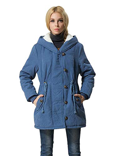 Eleter Women's Winter Warm Coat Hoodie Parkas Overcoat Fleece Outwear Jacket with Drawstring(S,Blue)