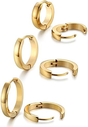 3Pairs Stainless Steel Mens Womens Hoop Earrings