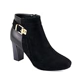 Reneeze PONY-01 Women's Stacked Chunky Heels Buckle Zipper Strappy Ankle Booties