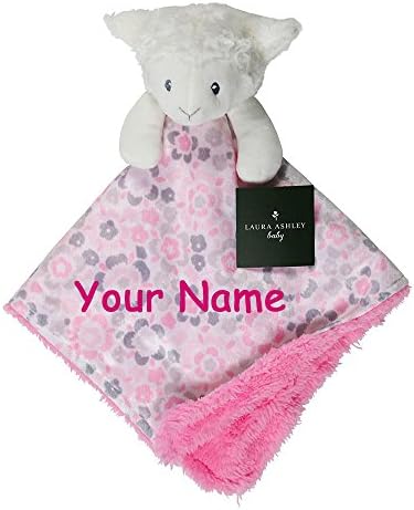 Personalized Laura Ashley Baby Lamb Pink and Grey Floral Print Snuggler Lovie Baby Girl Blanket with Name