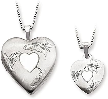 Sterling Silver Rhodium-plated Polished and Satin Butterfly Heart Locket &amp;