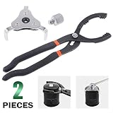 Keadic 2 Pieces 12 Inch Long Handle Oil Filter Plier and Universal Adjustable 3 Jaw 2 Way Oil Filter Wrench Remover Tool Set Perfect for Motorcycles Cars Trucks and More