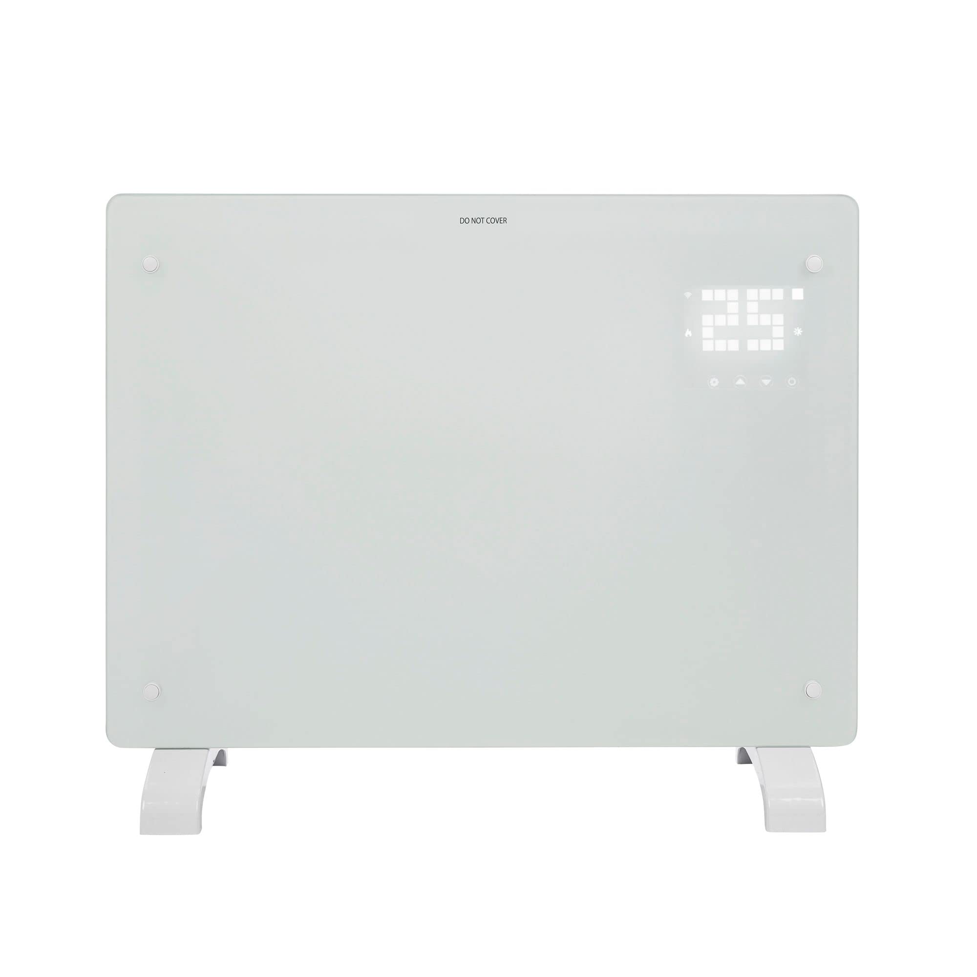 Devola Wifi Enabled Smart Electric Glass Panel Heater 1500W | Alexa Heating Control, Open Window Detection, Wall Mounted & Free Standing Low Energy Heaters with Timer | Lot 20, DVPW1500WH (White)