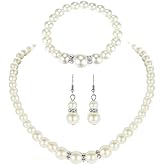Pearl Jewelry Set for Prom,8mm Faux Pearl Necklace Earrings Bracelet Set Bridal Wedding Prom Dresses Costume Jewelry Accessories for Women (D)