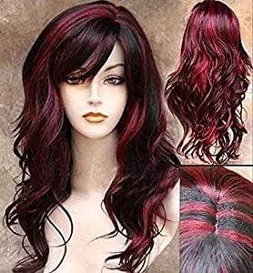 Amazon Com Women S 2 Tones Ombre Wig Mixed Color Black Red Big