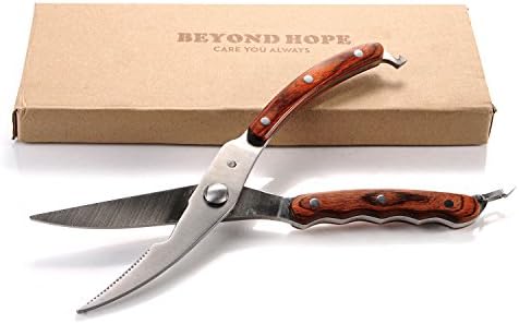 Kitchen Shears,Beyond Hope Heavy Duty Spring Load Poultry Kitchen Scissors with Stainless Steel Blades and Finest Wood Handles,Multi-Purpose For Chicken, Fish, Meat, Vegetables, Herbs and Bones.