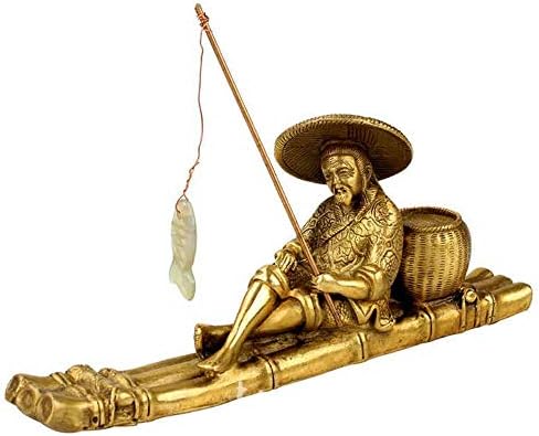 Qpw Pure copper fisherman ornaments Antique fisher Retro Jiang Taigong fishing ornaments Home Feng shui enthusiasts decoration 20 * 3 * 8cm