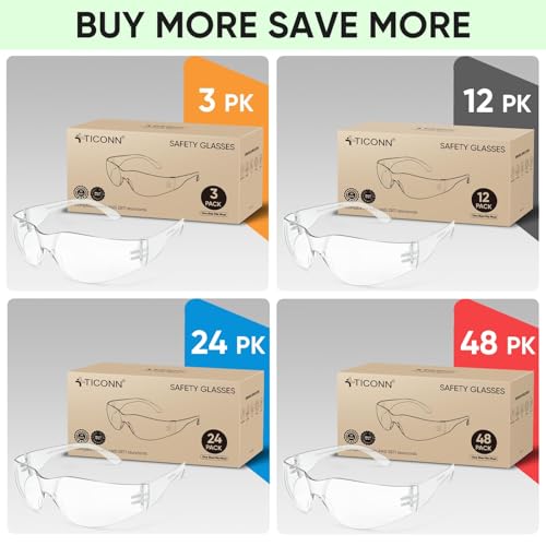 TICONN Clear Safety Glasses for Men, Safety Goggles with Scratch Impact Resistant Meets ANSI Z87.1 Standard