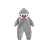 ALLAIBB  Shark Baby  Costume Onesie Cotton 3D Cartoon Romper Cute Jumpsuit Hooded Outwear for Newborn Infant Kids Boys Girls  (6-9M, Gray)