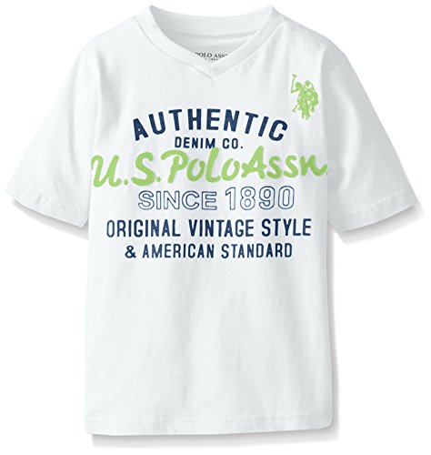 U.S. Polo Assn. Boys' Graphic Embellished V-Neck T-Shirt,HA39-White, 14/16