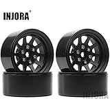 INJORA 1.9 Beadlock Wheel Rims for 1:10 RC Crawler Axial SCX10 90046 SCX10 III AX103007 Traxxas TRX4 Redcat GEN8,Metal Alloy,107g/pcs (Black)