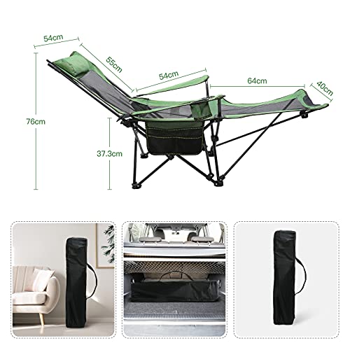 Uverbon Silla de Camping Plegable Reclinables Portátiles con Soporte para Tazas y Bolsa de Almacenamiento, para Playa, Senderismo, Picnics, Pescar