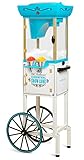 Nostalgia SCC399 Inch Tall Snow Cone Cart, Metal Scoop Makes 48 Icy Treats, Includes Storage Compartment, Wheels For Easy Mobility - White/Blue