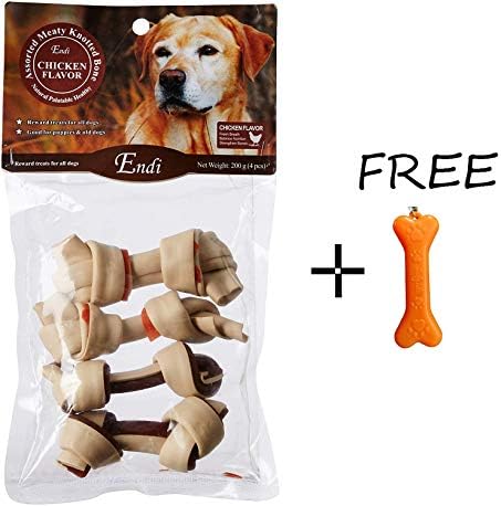 Goofy Tails Endi Assorted Soft Knotted Chicken Bones Dog Chew Treat, with Free Key Chain (Pack-1)