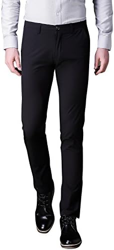 TALITARE Men's Formal Flat Front Work Wear Slim Fit Tapered Suit Pant Black, 32