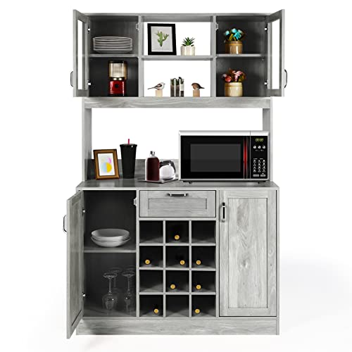 HOPUBUY Kitchen Pantry Storage Kitchen Hutch Sideboard Buffet with Glass Door