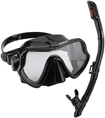ZMZ DIVE Adult Snorkel Set, Tempered Glass Diving Mask and Dry Snorkel, Adjustable Anti-Leak Anti-Fog Design Panoramic Scuba Mask, Top Snorkel with Food-Grade Silicone for Freediving Snorkeling
