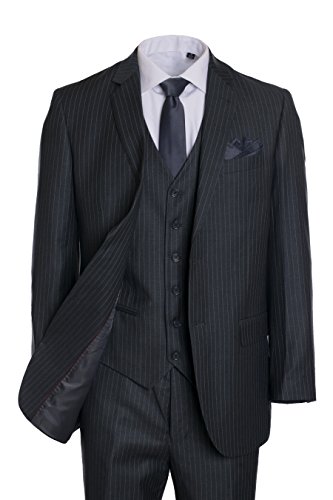 King Formal Wear Men's Premium Modern Fit Pinstripe Suit - Many Colors (Gray Pinstripe, 40 Long)… - Thumbnail 4