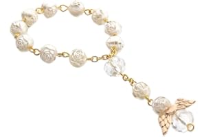 NUOBESTY 12 Pcs Bracelet Baptism Favor with Angel Wings Mini Rosaries Acrylic Beads Bracelet Birthday Wedding Shower Favor Wh