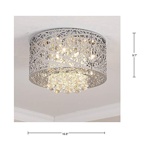 Saint Mossi Modern K9 Crystal Raindrop Chandelier Lighting Flush Mount LED Ceiling Light Fixture Pendant Lamp for Dining Room Bathroom Bedroom Livingroom 8 E12 Bulbs Required W16.8 x H9.7